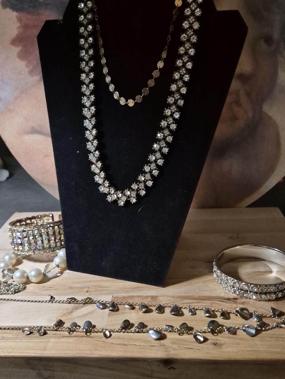 Talbots Silver Crystal Floral Necklace Layered Look